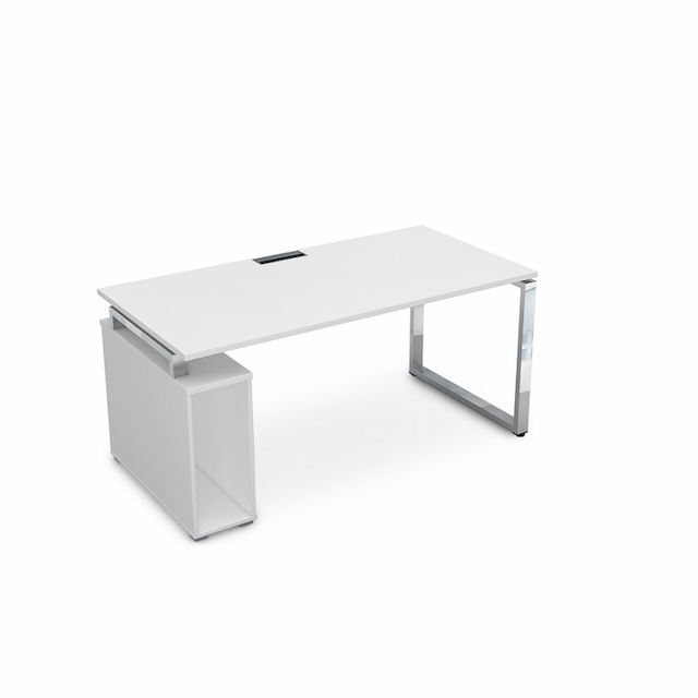 Стол с тумбой под системный блок АЛСАВ Gloss line НССБ-О.984 белый премиум/металл глянец
